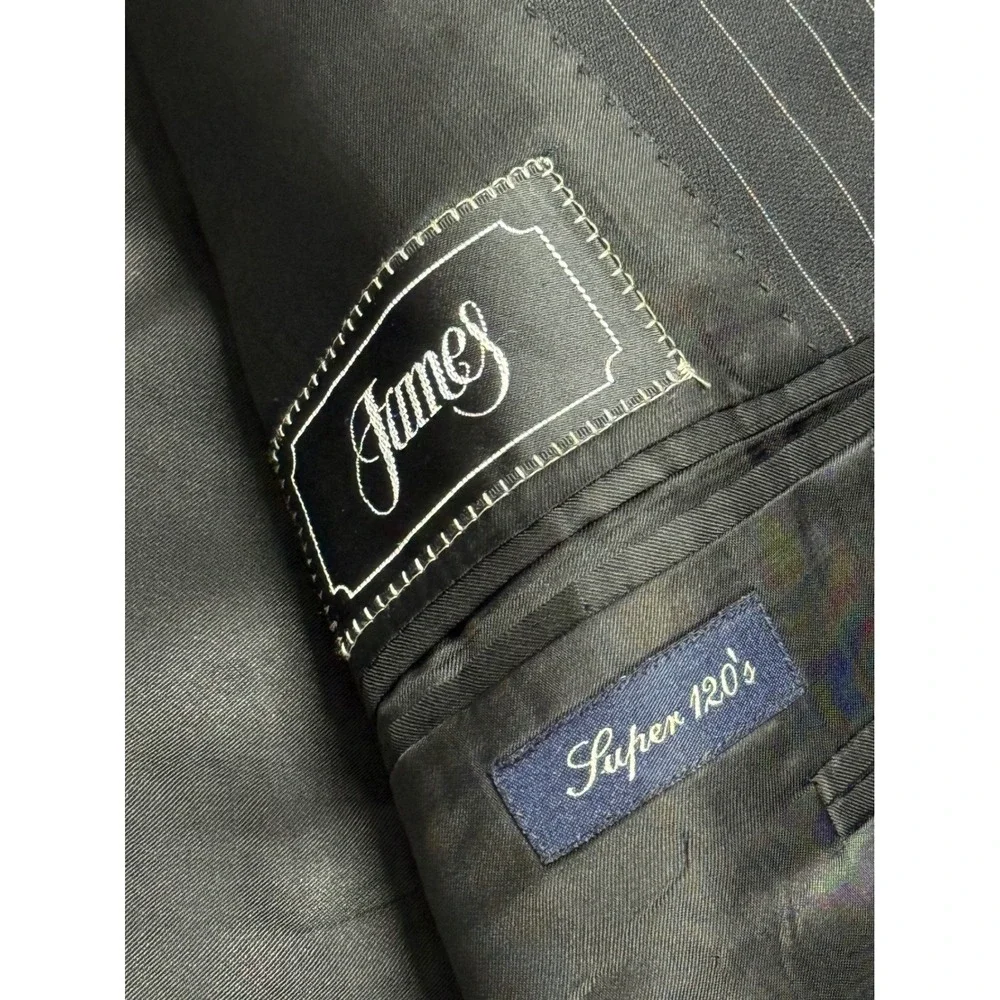 Canali Super 120s‎ Wool Pinstripe Blazer Mens 44L Made in Italy Black